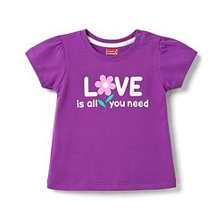 Babyhug Cotton Knit Half Sleeves Shorts & T-Shirt Night Suit Floral Print - Purple