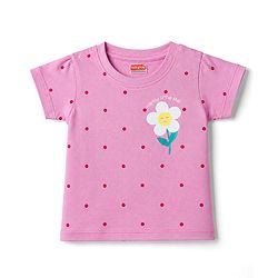 Babyhug Cotton Knit Half Sleeves T-Shirt & Shorts Night Suit with Floral Print - Pink
