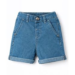 Babyhug Denim Mid Thigh  Solid Washed Shorts - Blue