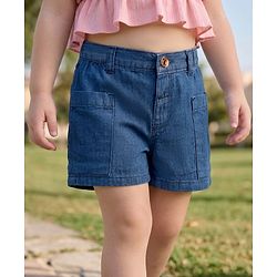 Babyhug Mid Thigh Length Solid Color Denim Shorts - Navy Blue
