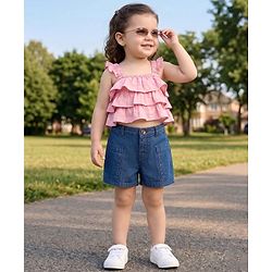 Babyhug Mid Thigh Length Solid Color Denim Shorts - Navy Blue