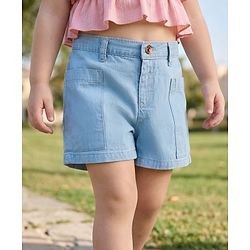 Babyhug Mid Thigh Length Solid Color Denim Shorts - Navy Blue