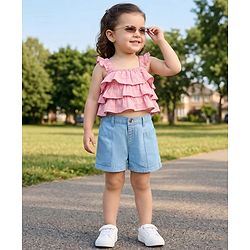 Babyhug Mid Thigh Length Solid Color Denim Shorts - Navy Blue