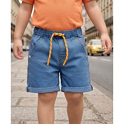 Babyhug Mid Thigh Length Solid Color Denim Shorts - Blue