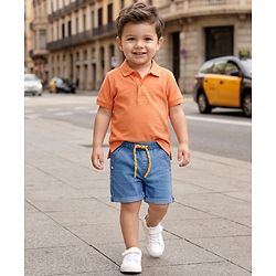 Babyhug Mid Thigh Length Solid Color Denim Shorts - Blue