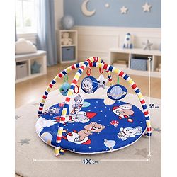 Babyhug Animal in Space Theme Play Gym with Hanging Toys Soft Activity Play Mat for Babies Detachable Rattling Toys Portable & Foldable| Motor Skill Development Ideal for Gifting BIS Certified - Blue