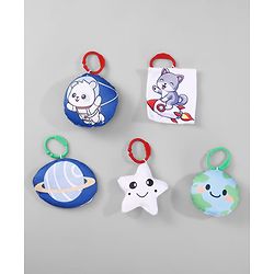 Babyhug Animal in Space Theme Play Gym with Hanging Toys Soft Activity Play Mat for Babies Detachable Rattling Toys Portable & Foldable| Motor Skill Development Ideal for Gifting BIS Certified - Blue