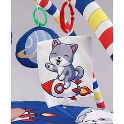 Babyhug Animal in Space Theme Play Gym with Hanging Toys Soft Activity Play Mat for Babies Detachable Rattling Toys Portable & Foldable| Motor Skill Development Ideal for Gifting BIS Certified - Blue