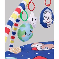 Babyhug Animal in Space Theme Play Gym with Hanging Toys Soft Activity Play Mat for Babies Detachable Rattling Toys Portable & Foldable| Motor Skill Development Ideal for Gifting BIS Certified - Blue
