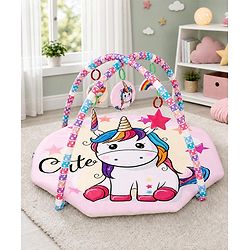 Babyhug Animal in Space Theme Play Gym with Hanging Toys Soft Activity Play Mat for Babies Detachable Rattling Toys Portable & Foldable| Motor Skill Development Ideal for Gifting BIS Certified - Blue