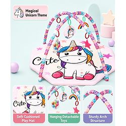 Babyhug Animal in Space Theme Play Gym with Hanging Toys Soft Activity Play Mat for Babies Detachable Rattling Toys Portable & Foldable| Motor Skill Development Ideal for Gifting BIS Certified - Blue