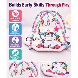 Babyhug Animal in Space Theme Play Gym with Hanging Toys Soft Activity Play Mat for Babies Detachable Rattling Toys Portable & Foldable| Motor Skill Development Ideal for Gifting BIS Certified - Blue