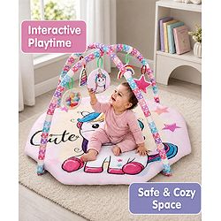 Babyhug Animal in Space Theme Play Gym with Hanging Toys Soft Activity Play Mat for Babies Detachable Rattling Toys Portable & Foldable| Motor Skill Development Ideal for Gifting BIS Certified - Blue