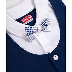 Babyhug 100% Cotton Knit Half Sleeves Checkered Romper with Bow Applique - Navy Blue