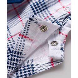 Babyhug 100% Cotton Knit Half Sleeves Checkered Romper with Bow Applique - Navy Blue