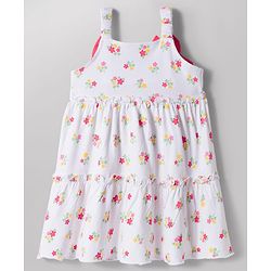 Babyhug 100% Cotton Knit Sleeveless Floral Printed Frock With Bow Applique - White