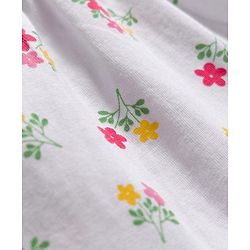 Babyhug 100% Cotton Knit Sleeveless Floral Printed Frock With Bow Applique - White
