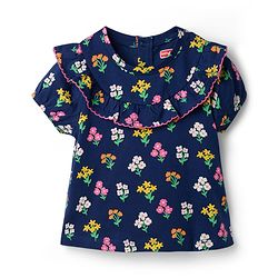 Babyhug Cotton Knit Half Sleeves Floral Printed Top & Shorts Set - Navy Blue & Pink