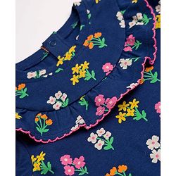 Babyhug Cotton Knit Half Sleeves Floral Printed Top & Shorts Set - Navy Blue & Pink