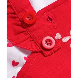 Babyhug Single Jersey Knit Half Sleeves Floral Embroidered Frock with Heart Printed Inner Tee - Red  & White