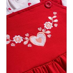 Babyhug Single Jersey Knit Half Sleeves Floral Embroidered Frock with Heart Printed Inner Tee - Red  & White