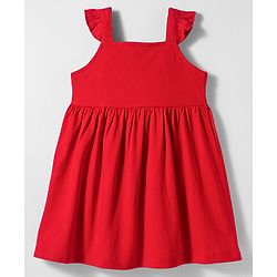 Babyhug Single Jersey Knit Half Sleeves Floral Embroidered Frock with Heart Printed Inner Tee - Red  & White