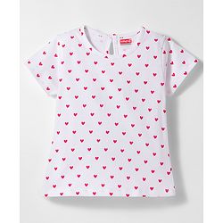 Babyhug Single Jersey Knit Half Sleeves Floral Embroidered Frock with Heart Printed Inner Tee - Red  & White