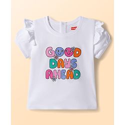 Babyhug Single Jersey Knit Half Puffed Sleeves Good Days Ahead Text Printed Top & Shorts Set - White & Orange