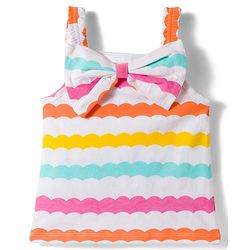 Babyhug Cotton Knit Sleeveless Co-Ords Printed Top & Shorts Set With Bow Applique - Multicolour