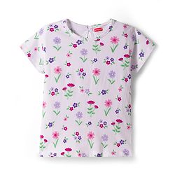 Babyhug Woven Denim Frock & Half Sleeves Inner Tee With Floral Print & Embroidery - Blue