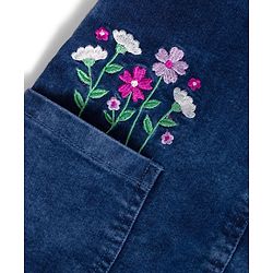 Babyhug Woven Denim Frock & Half Sleeves Inner Tee With Floral Print & Embroidery - Blue