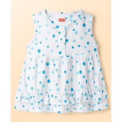 Babyhug Single Jersey Knit Sleeveless Top & Leggings Set With Polka Dot Print - White & Blue