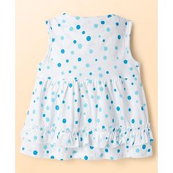 Babyhug Single Jersey Knit Sleeveless Top & Leggings Set With Polka Dot Print - White & Blue