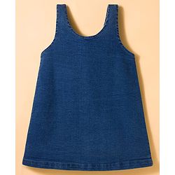 Babyhug Woven Denim Frock & Half Sleeves Inner Tee With Heart Patch - Blue