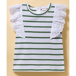 Babyhug Popcorn Knit Sleeveless Striped Top & Shorts Set - Green & White