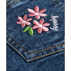 Babyhug Denim Woven Frock & Half Sleeves Inner Tee With Floral Print & Embroidery - Blue