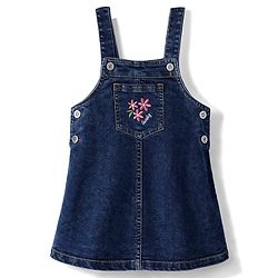 Babyhug Denim Woven Frock & Half Sleeves Inner Tee With Floral Print & Embroidery - Blue