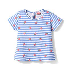 Babyhug Denim Woven Frock & Half Sleeves Inner Tee With Floral Print & Embroidery - Blue