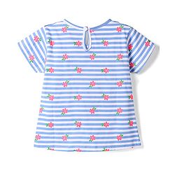 Babyhug Denim Woven Frock & Half Sleeves Inner Tee With Floral Print & Embroidery - Blue