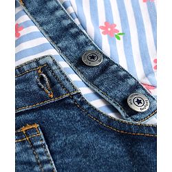 Babyhug Denim Woven Frock & Half Sleeves Inner Tee With Floral Print & Embroidery - Blue