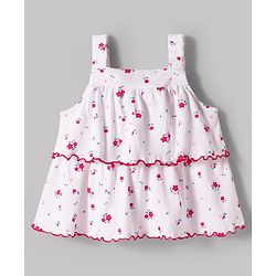 Babyhug Single Jersey Knit Sleeveless Floral Printed Top & Shorts Set - Red & White