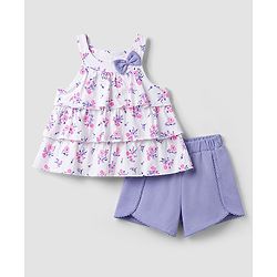 Babyhug Single Jersey Knit Sleeveless Top & Shorts Set With Floral Print - Multicolor