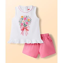 Babyhug Single Jersey Knit Sleeveless Top & Shorts Set With Floral Print - Multicolor