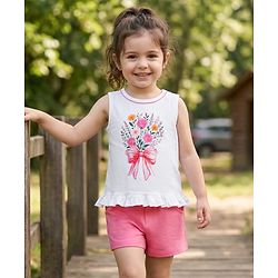 Babyhug Single Jersey Knit Sleeveless Top & Shorts Set With Floral Print - Multicolor