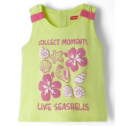 Babyhug Single Jersey Knit Sleeveless Top & Shorts Set with Seashell Print - Lime Green & Pink
