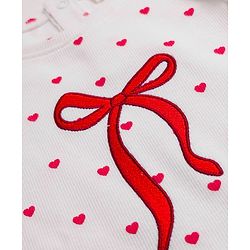Babyhug Cotton Knit Sleeveless Hearts Printed & Bow Embroidered Top & Shorts Set - White & Red