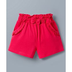 Babyhug Cotton Knit Sleeveless Hearts Printed & Bow Embroidered Top & Shorts Set - White & Red