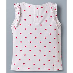 Babyhug Cotton Knit Sleeveless Hearts Printed & Bow Embroidered Top & Shorts Set - White & Red