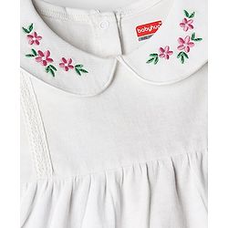 Babyhug Single Jersey Knit Half Sleeves Top & Leggings Set with Floral Print & Embroidery - White & Pink