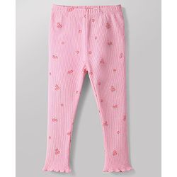 Babyhug Single Jersey Knit Half Sleeves Top & Leggings Set with Floral Print & Embroidery - White & Pink